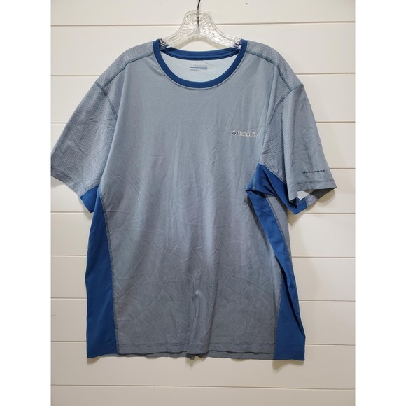 Columbia mens size XL short sleeve Omni shade sun reflecting shiny t-shirt blue - Picture 1 of 5